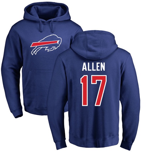 Men NFL Buffalo Bills 17 Josh Allen Royal Blue Name and Number Logo Pullover Hoodie Sweatshirt